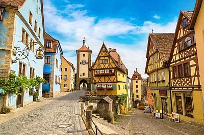 Image of old colourful German buildings on cobbled streets