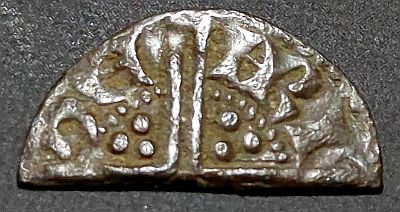 Henry III Long Cross penny cut in half showing the long cross, three pellets in each quarter and text around edge