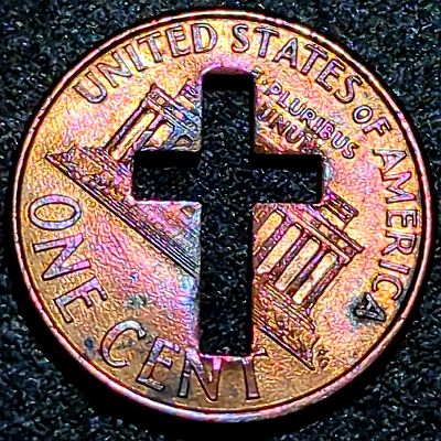 1999 US Penny with Cross cut-out