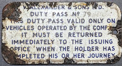 Duty Pass, W. Alexander & Sons, Scotland