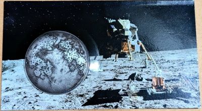 Inner PNC card showing moon medallion and lunar lander on moon