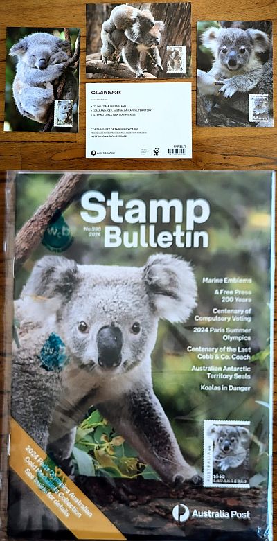 The three maxicards above the stamp bulletin