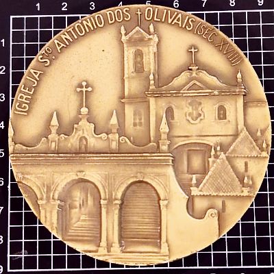 90mm brass medal. Text around top: igreja st antonio dos olivais sec xviii) / (Church)